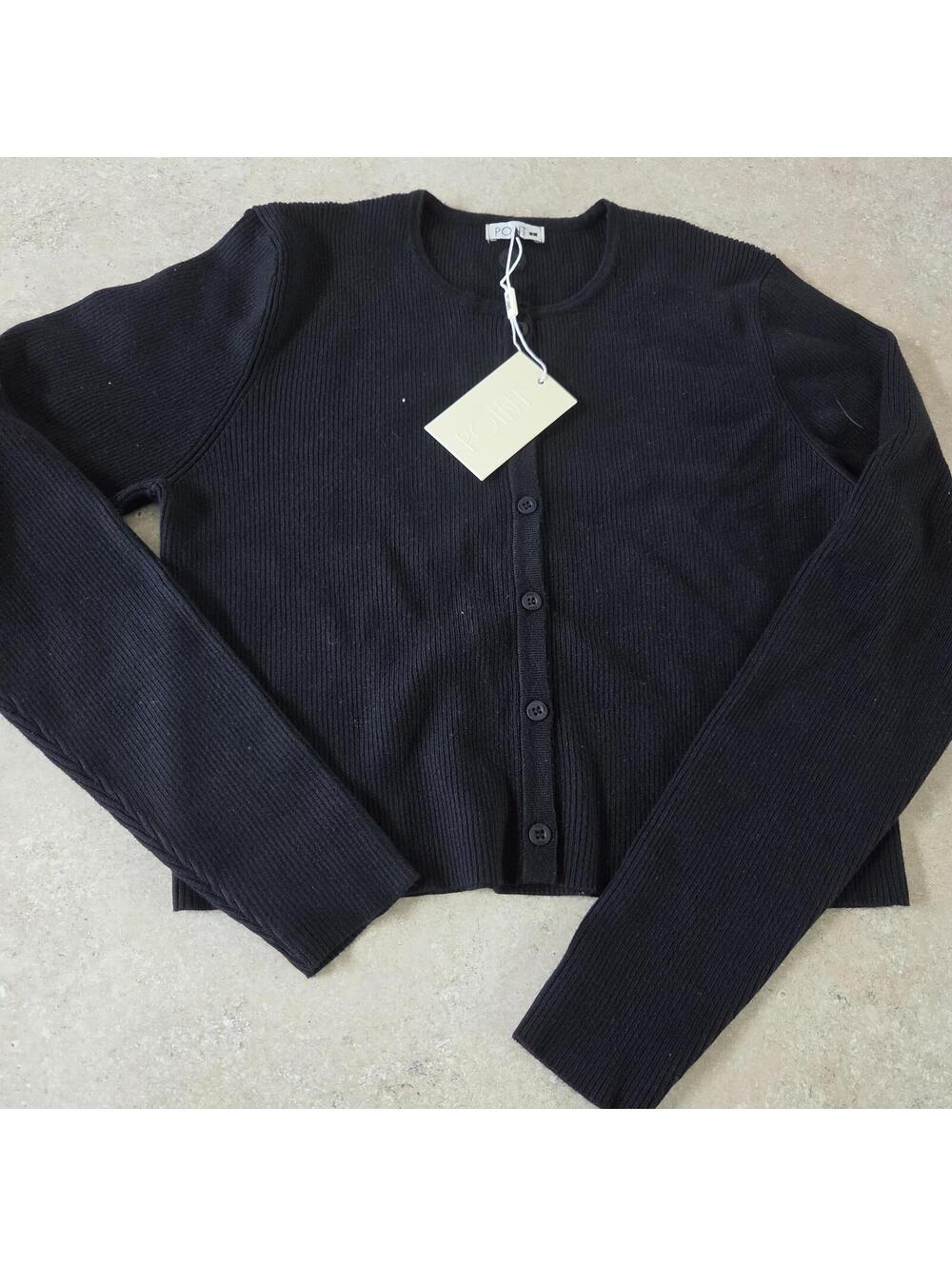 Point Black Ribbed Button-Up Cardigan Sweater L NEW